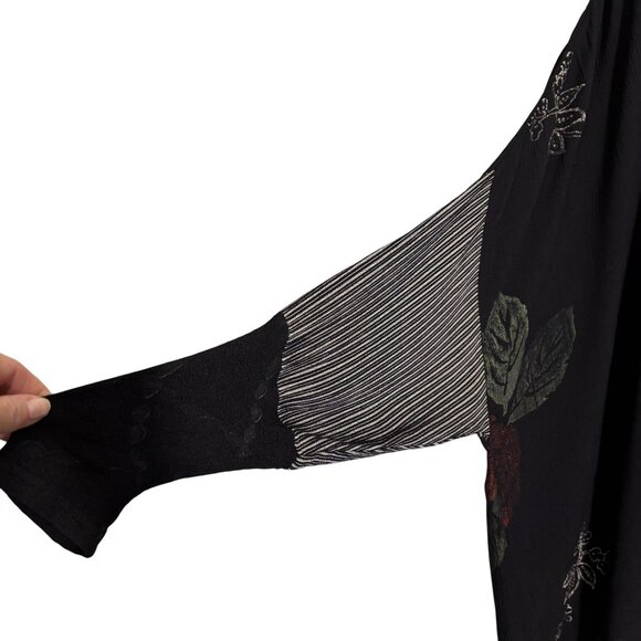 JG's Mad Lab Vintage Black Button-Up Tunic With Red Accents & Floral Design - Picture 4 of 10